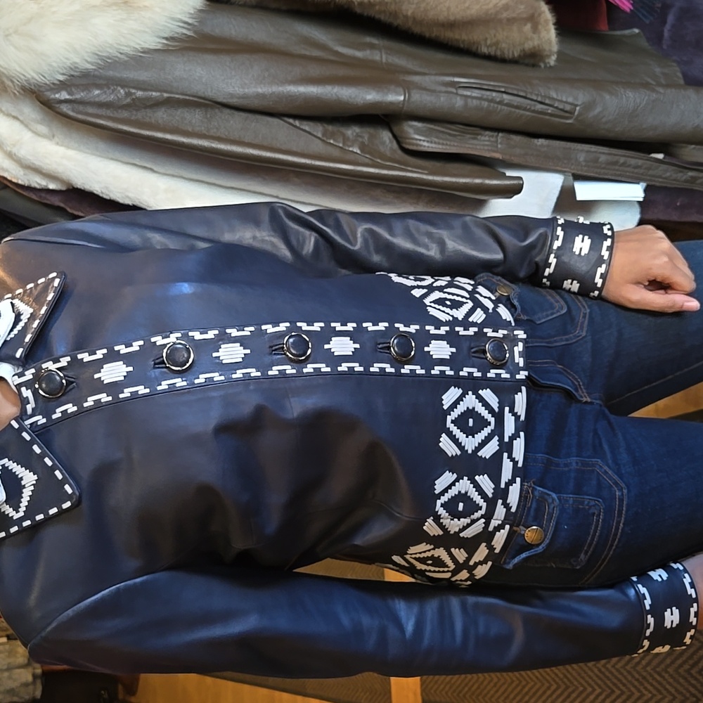 Tory Burch  Navy/Ivory piped Leather jacket